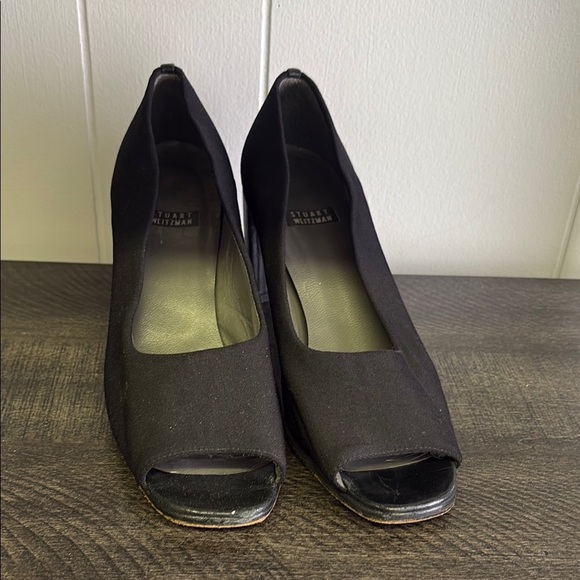 Stuart Weitzman Classic Black Open Toe Heels - Picture 1 of 5
